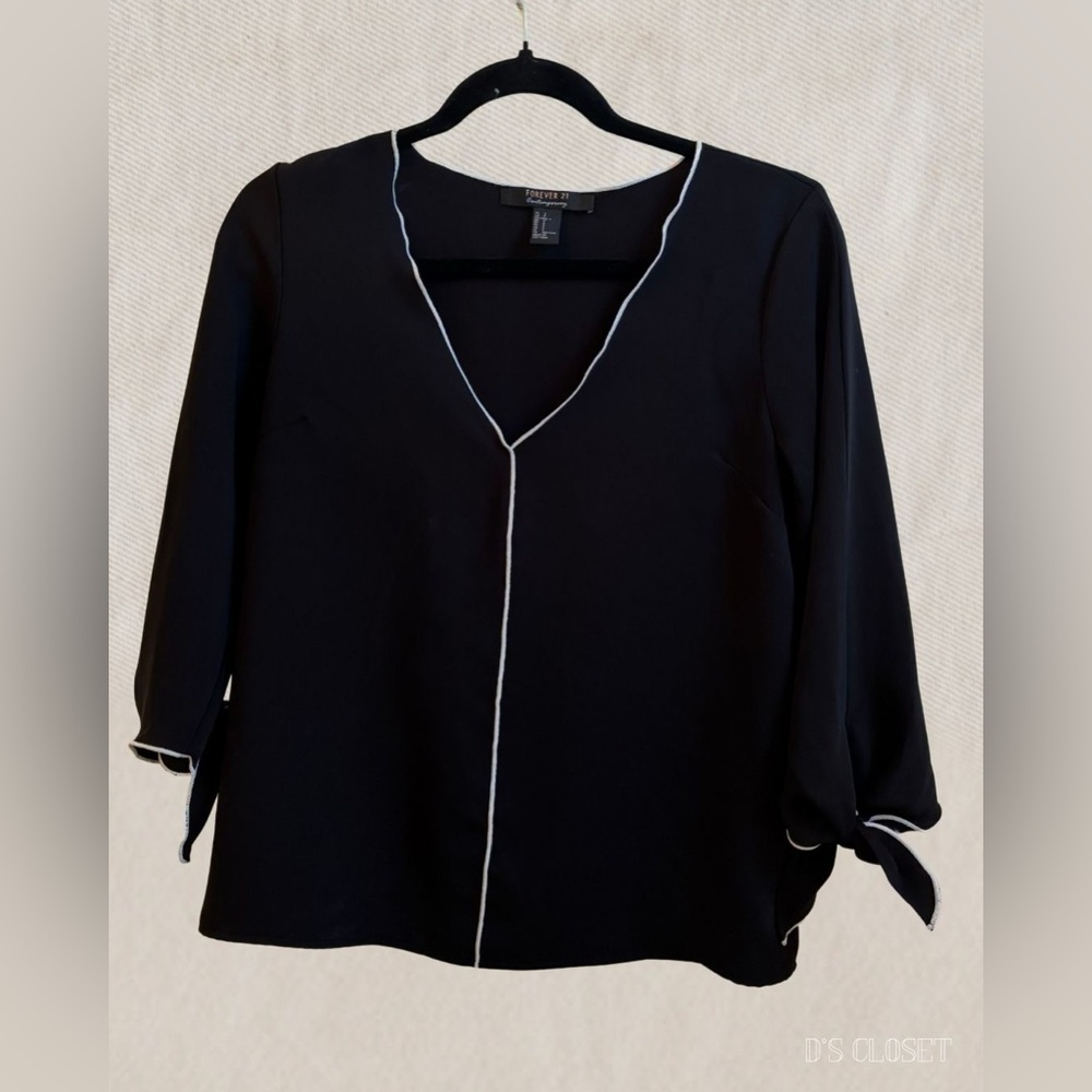 Forever 21 Black Blouse with White Piping